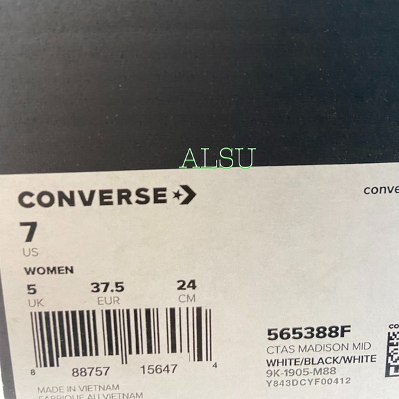 Christmas Sale 🎄 Converse Ctas Madison Mid Canvas White Black Women's 565388F - Picture 9 of 9